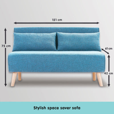 Sarantino Adjustable Corner Sofa 2-Seater Lounge Linen Bed Seat - Blue Payday Deals