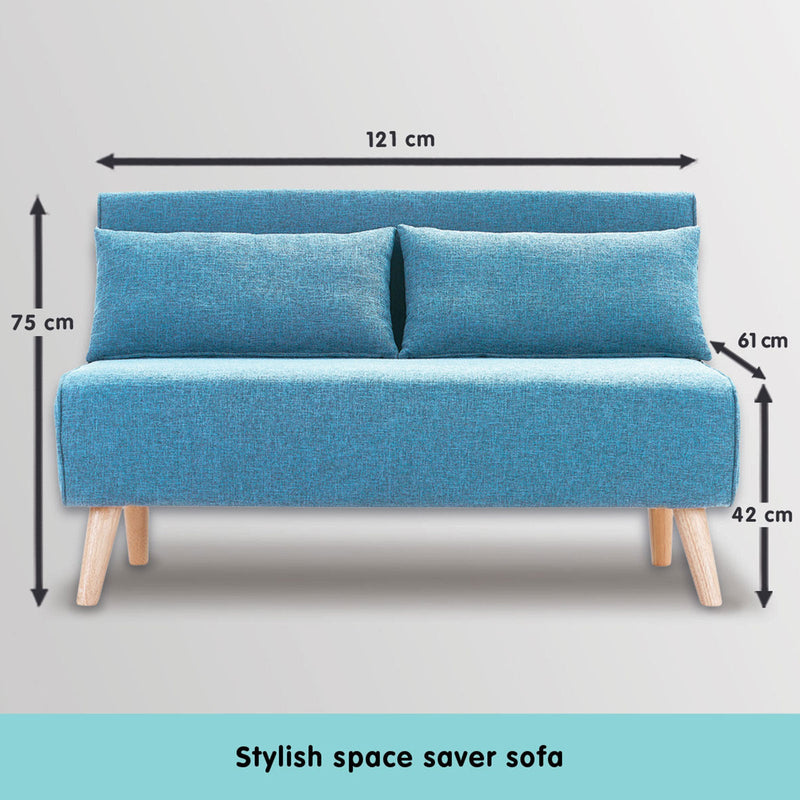 Sarantino Adjustable Corner Sofa 2-Seater Lounge Linen Bed Seat - Blue Payday Deals