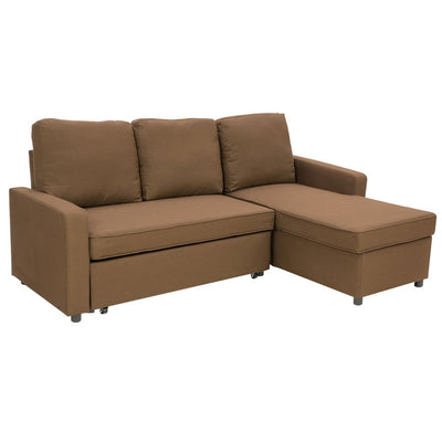 Sarantino Corner Sofa Linen Lounge Couch L-shaped Modular Furniture Chaise Brown Payday Deals