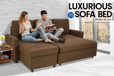 Sarantino Corner Sofa Linen Lounge Couch L-shaped Modular Furniture Chaise Brown Payday Deals