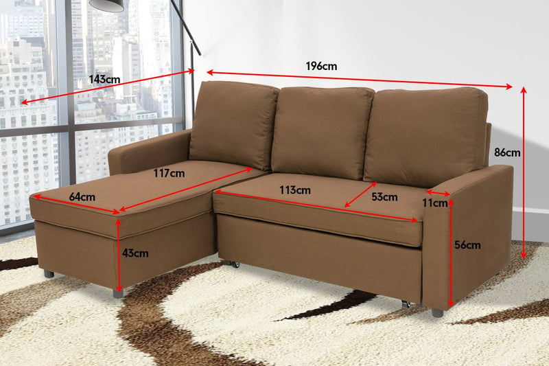 Sarantino Corner Sofa Linen Lounge Couch L-shaped Modular Furniture Chaise Brown Payday Deals