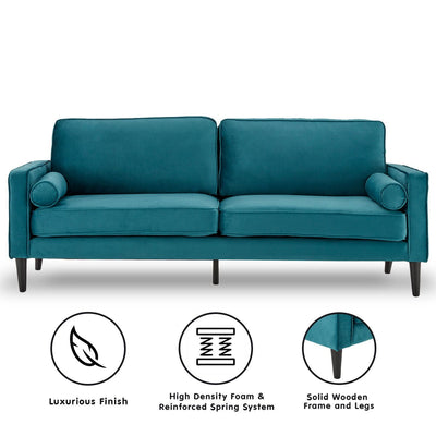 Sarantino Faux Velvet Sofa Bed Couch Furniture Lounge Suite Seat Blue Payday Deals