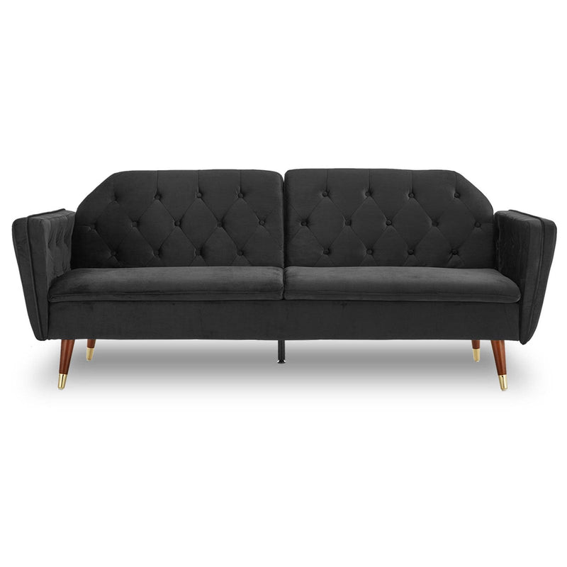 Sarantino Faux Velvet Tufted Sofa Bed Couch Futon - Black Payday Deals