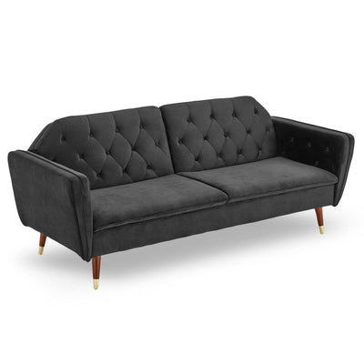 Sarantino Faux Velvet Tufted Sofa Bed Couch Futon - Black Payday Deals