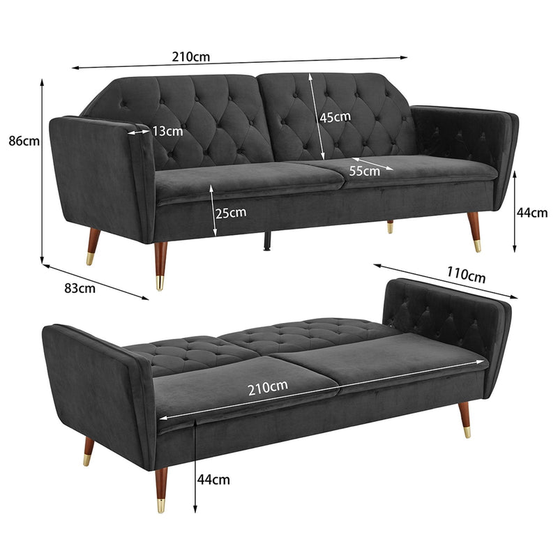 Sarantino Faux Velvet Tufted Sofa Bed Couch Futon - Black Payday Deals