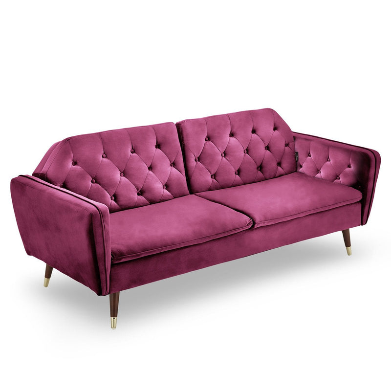 Sarantino Faux Velvet Tufted Sofa Bed Couch Futon - Burgundy Payday Deals