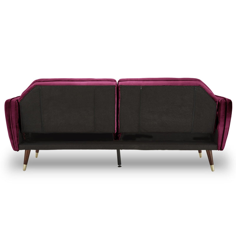 Sarantino Faux Velvet Tufted Sofa Bed Couch Futon - Burgundy Payday Deals