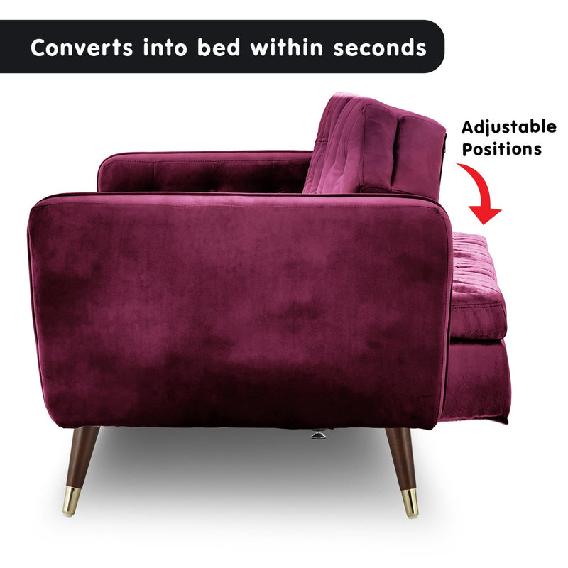 Sarantino Faux Velvet Tufted Sofa Bed Couch Futon - Burgundy Payday Deals