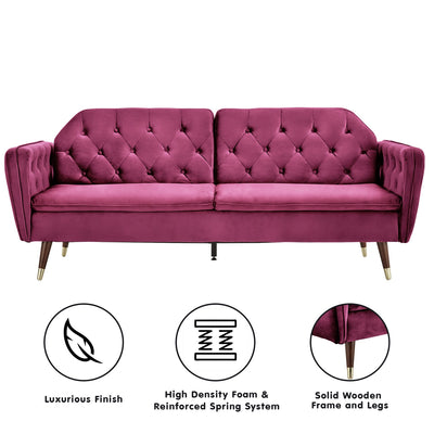 Sarantino Faux Velvet Tufted Sofa Bed Couch Futon - Burgundy Payday Deals