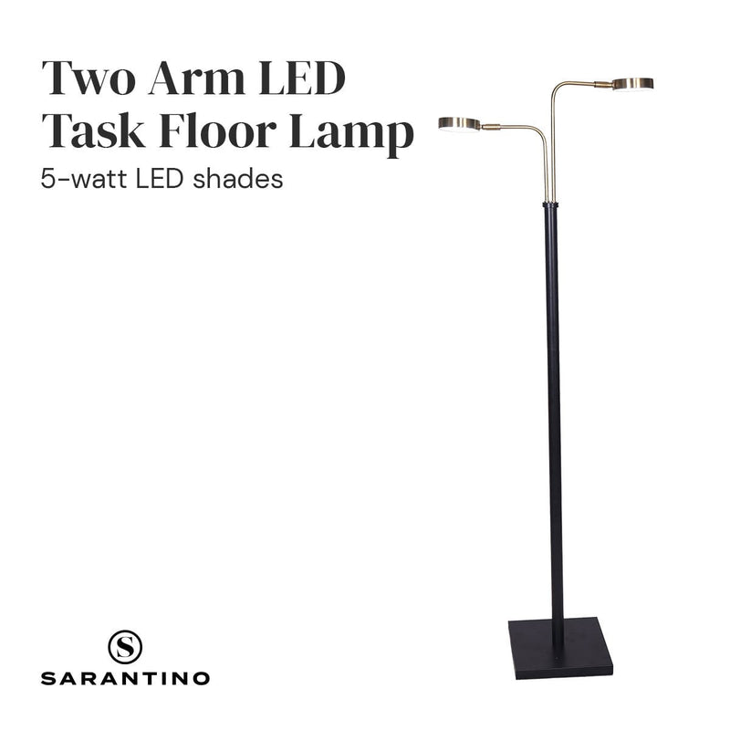 Sarantino LED Metal Floor Lamp with 2 Lights in Brushed Gold and Black Finish Payday Deals