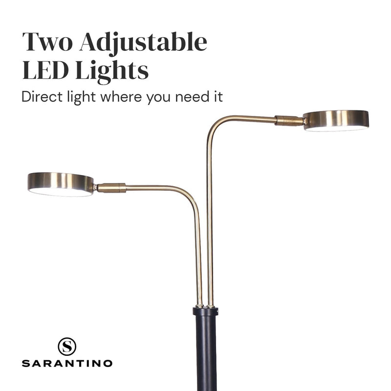 Sarantino LED Metal Floor Lamp with 2 Lights in Brushed Gold and Black Finish Payday Deals