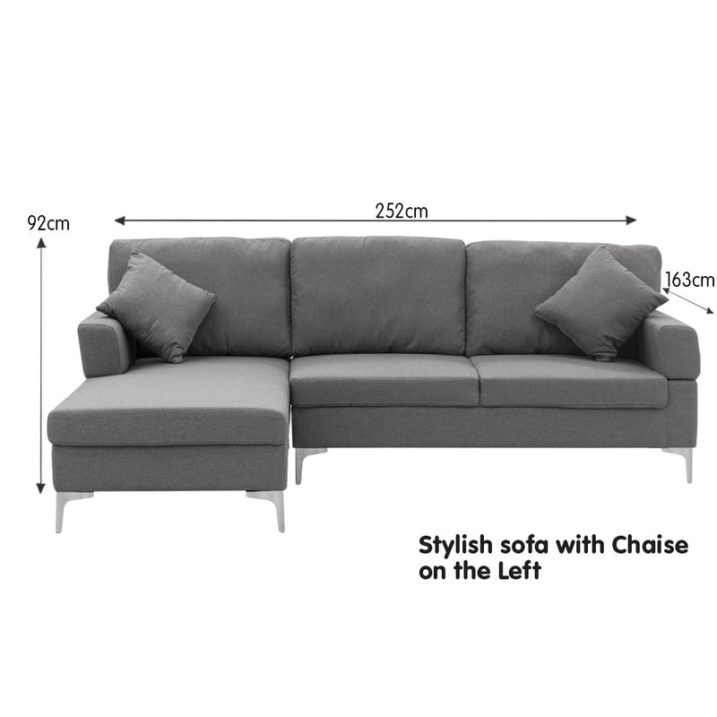 Sarantino Linen Corner Sofa Couch Lounge L-shape W/right Chaise Seat Dark Grey Payday Deals