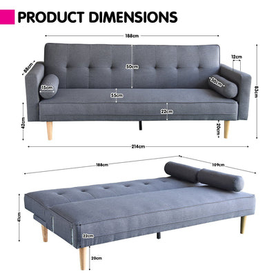 Sarantino Madison Sofa Bed Lounge Couch Futon Furniture Home Dark Grey Linen Suite Payday Deals