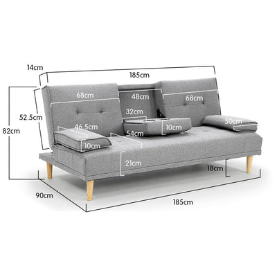 Sarantino Rochester Linen Fabric Sofa Bed Lounge Couch Futon Furniture Suite - Light Grey Payday Deals