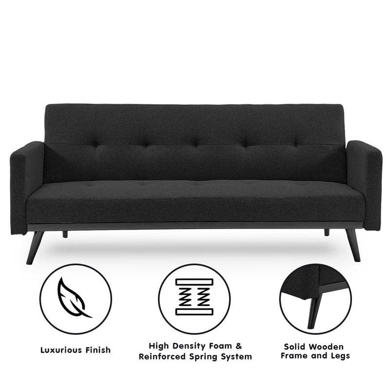 Sarantino Tufted Faux Linen 3-Seater Sofa Bed with Armrests - Black Payday Deals