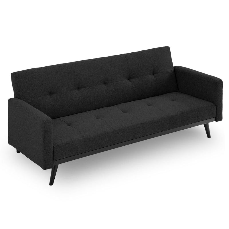 Sarantino Tufted Faux Linen 3-Seater Sofa Bed with Armrests - Black Payday Deals