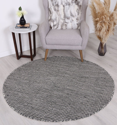 Scandi Charcoal Grey Reversible Wool Round Rug 200x200 cm Round Payday Deals