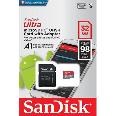 SDSQUAR-032G-GN6MA Micro SDHC Ultra A1 Class 10 98mb/s with SD adapter