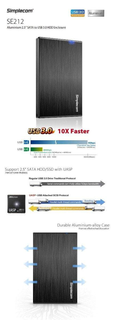 SE212 Aluminium Slim 2.5'' SATA to USB 3.0 HDD Enclosure