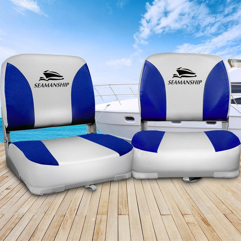 Seamanship Set of 2 Folding Swivel Boat Seats - Grey & Blue Payday Deals