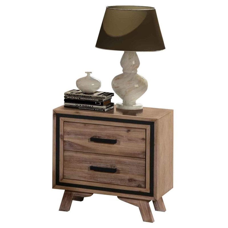Bedside Table 2 drawer Night Stand with Solid Acacia Storage in Sliver Brush Colour Payday Deals