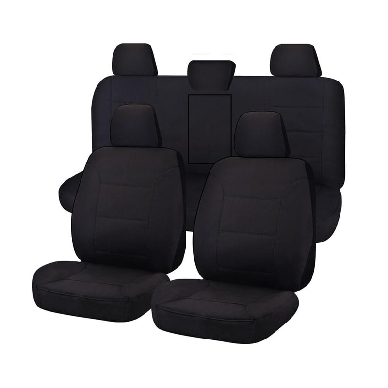 Seat Covers for TOYOTA HILUX 08/2015 - ON DUAL CAB UTILITY FR 40/60 SPLIT BASE WITH A/REST BLACK ALL TERRAIN Payday Deals