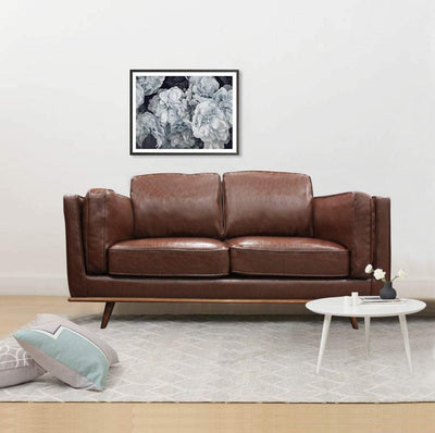 2 Seater Faux Leather Sofa Brown Modern Lounge Set for Living Room Couch with Wooden Frame