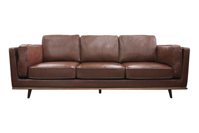 3 Seater Faux Sofa Brown Lounge Set for Living Room Couch with Wooden Frame Payday Deals