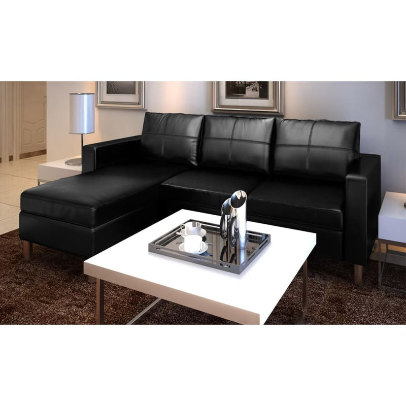 Sectional Sofa 3-Seater Artificial Leather Black Payday Deals