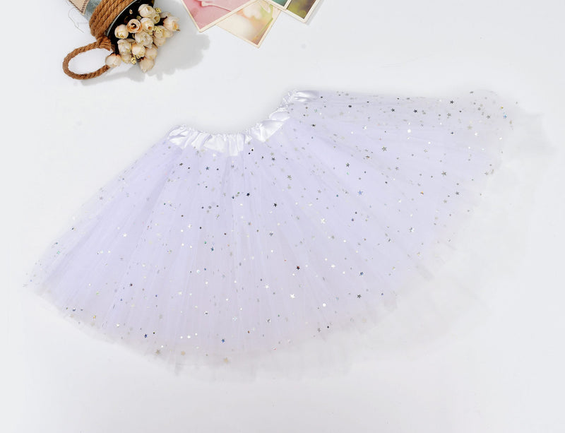 Sequin Tulle Tutu Skirt Ballet Kids Princess Dressup Party Baby Girls Dance Wear, White, Adults Payday Deals