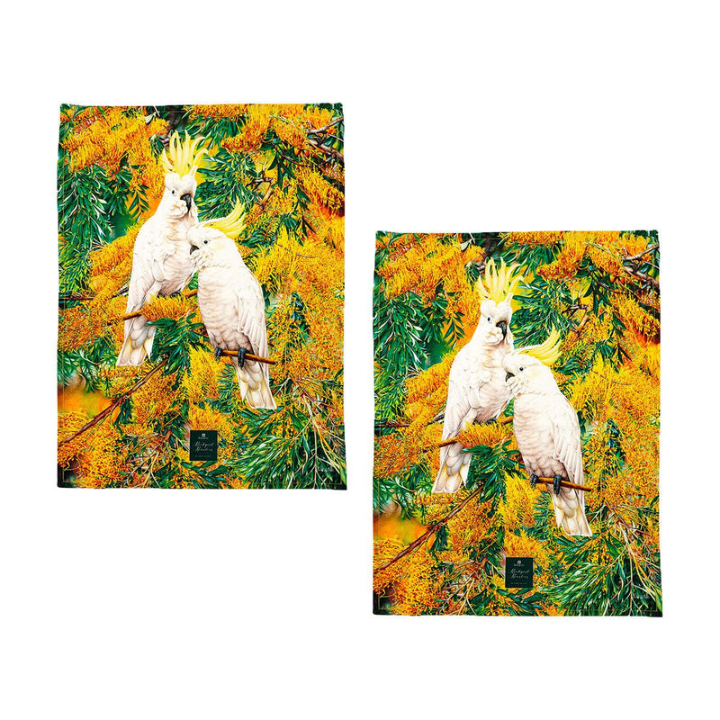 Set of 2 Backyard Beauties Kitchen Tea Towels Cockatoos 50 x 70 cm Payday Deals