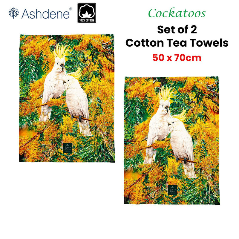 Set of 2 Backyard Beauties Kitchen Tea Towels Cockatoos 50 x 70 cm Payday Deals