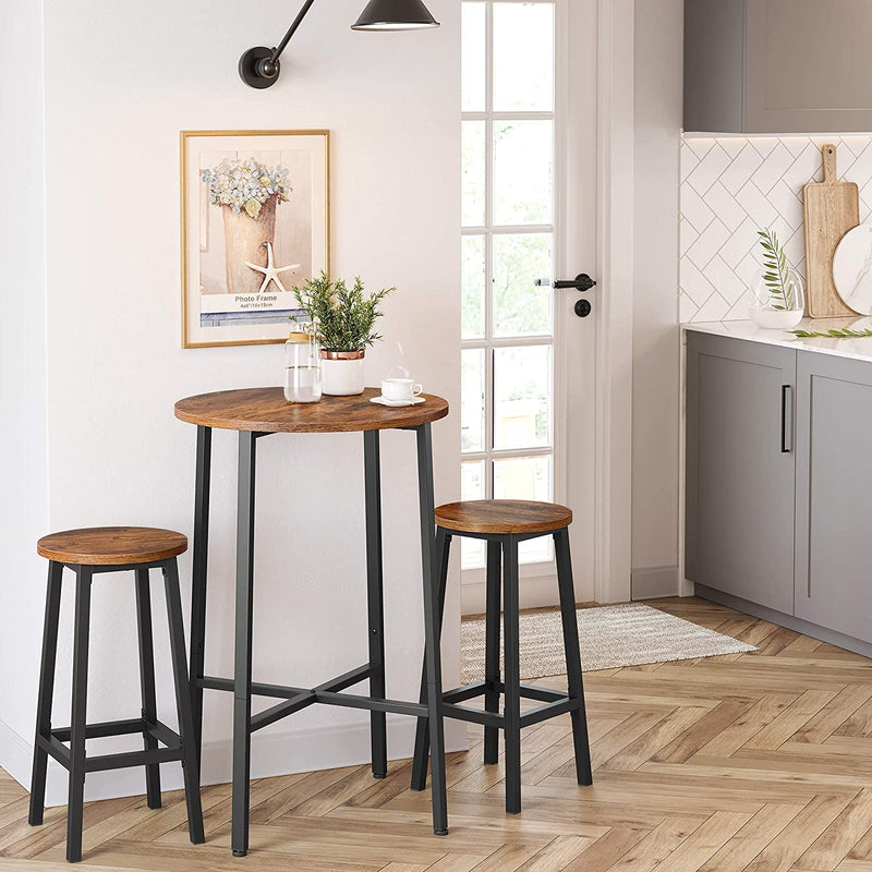 Set of 2 Bar Stools with Sturdy Steel Frame Rustic Brown and Black 65 cm Height Payday Deals