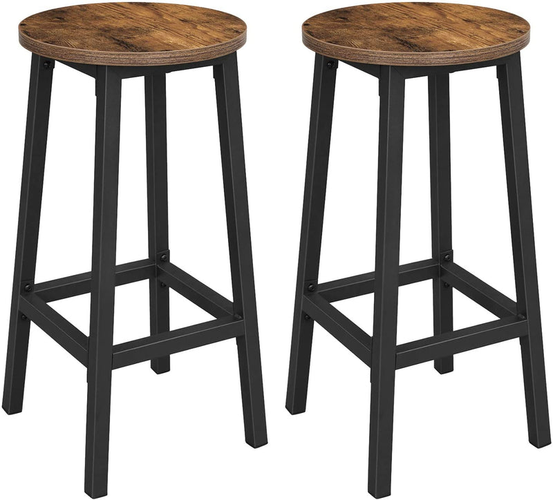 Set of 2 Bar Stools with Sturdy Steel Frame Rustic Brown and Black,  65 cm Height Payday Deals