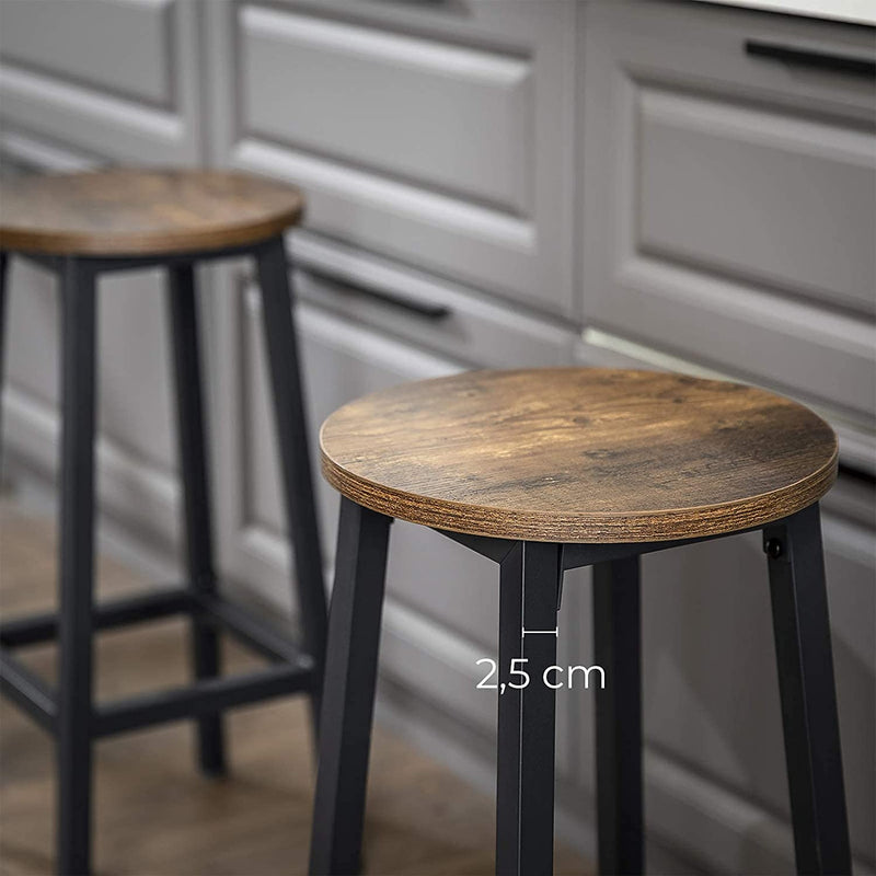 Set of 2 Bar Stools with Sturdy Steel Frame Rustic Brown and Black,  65 cm Height Payday Deals