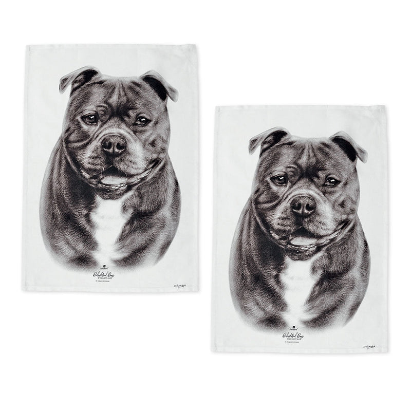 Set of 2 Delightful Dogs Cotton Kitchen Tea Towels 50 x 70 cm Staffy Terrier Payday Deals