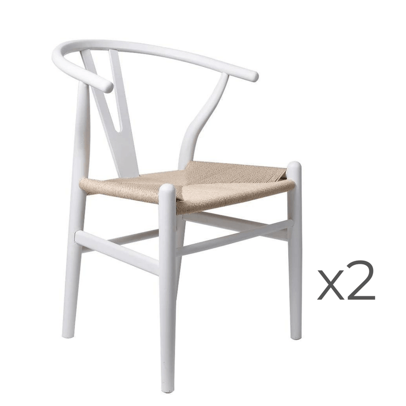 Set of 2 Dining Chairs Rattan Seat Side Chair Kitchen Wood Furniture White Payday Deals