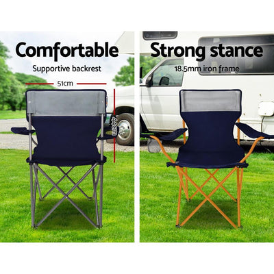 Set of 2 Folding Camping Chairs Armchair Garden Fishing Chair Navy