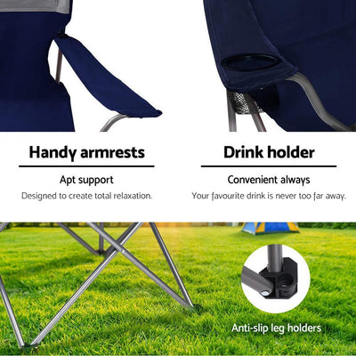 Set of 2 Folding Camping Chairs Armchair Garden Fishing Chair Navy