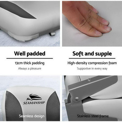 Set of 2 Folding Swivel Boat Seats - Grey
