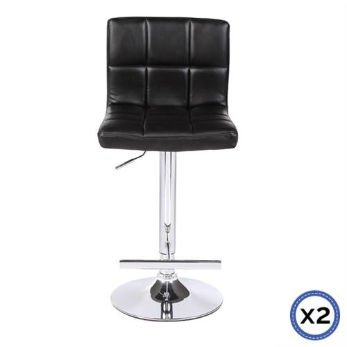 2X Black Bar Stools Faux Leather Mid High Back Adjustable Crome Base Gas Lift Swivel Chairs Payday Deals