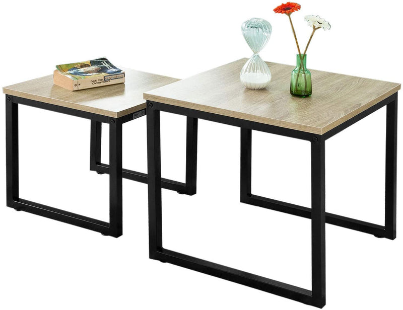 Set of 2 Modern Coffee Tables with Wood top panel and Steel framework Payday Deals