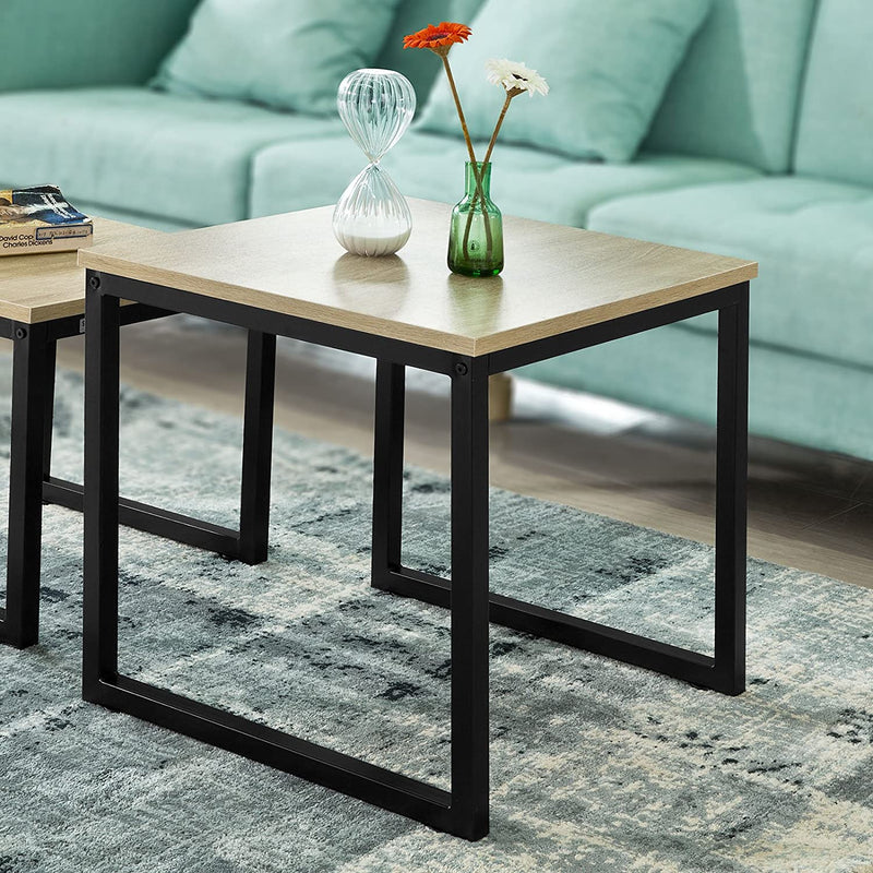 Set of 2 Modern Coffee Tables with Wood top panel and Steel framework Payday Deals