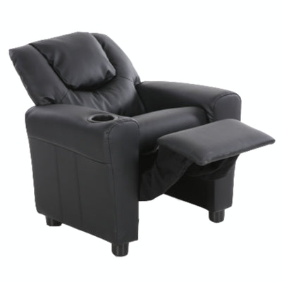 Set of 2 Oliver Kids Recliner Chair Sofa Children Lounge Couch PU Armchair Black Payday Deals