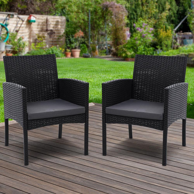 Set of 2 Outdoor Bistro Chairs Patio Furniture Dining Chair Wicker Garden Cushion Gardeon Payday Deals