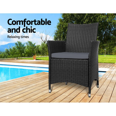 Set of 2 Outdoor Bistro Set Chairs Patio Furniture Dining Wicker Garden Cushion Gardeon Payday Deals