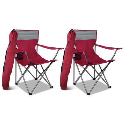 Set of 2 Portable Folding Camping Armchair - Wine Red