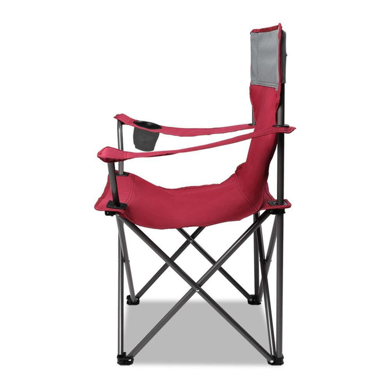 Set of 2 Portable Folding Camping Armchair - Wine Red