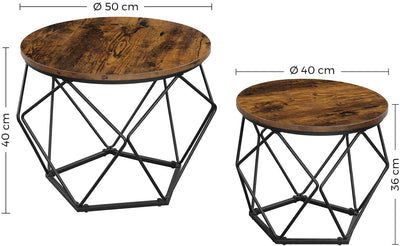 Set of 2 Side Tables Robust Steel Frame Rustic Brown and Black Payday Deals
