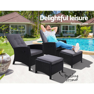 Set of 2 Sun lounge Recliner Chair Wicker Lounger Sofa Day Bed Outdoor Chairs Patio Furniture Garden Cushion Ottoman Gardeon Payday Deals
